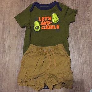 Avo-cuddle onesie and cargo shorts